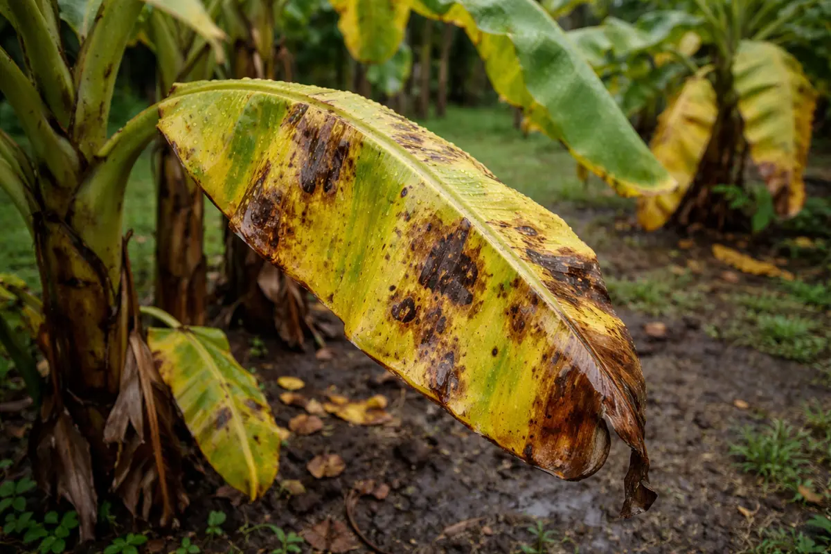 why are my banana plants with visible browning or spots on leaves