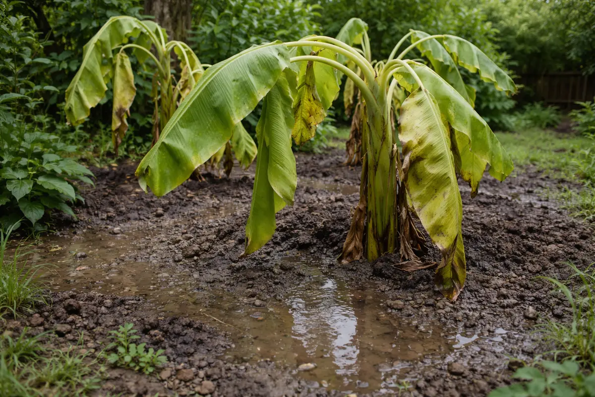 why are my banana plants wilting wilting visibly in real garden soil