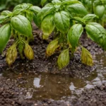 why are my basil plants stunted with wet soil around the base