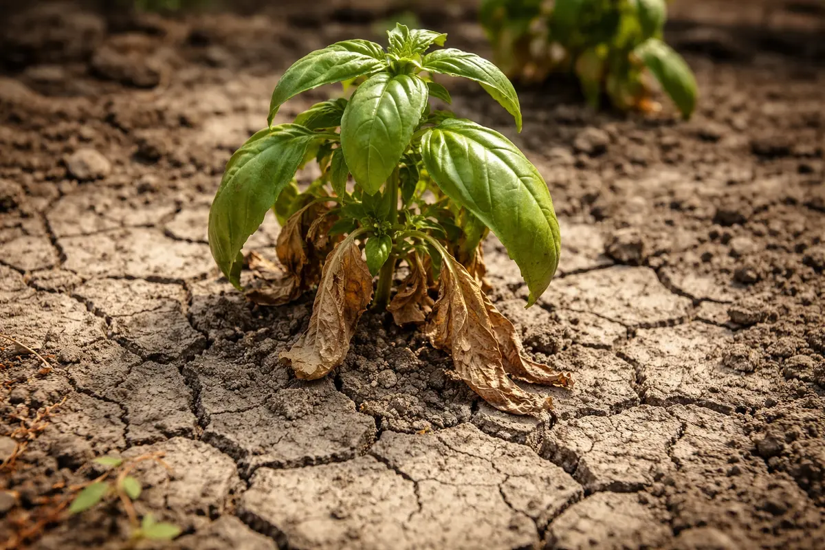 why are my basil plants with cracked dry soil around the plant