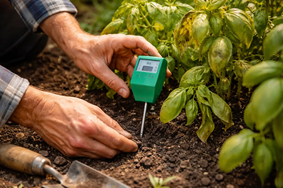 why are my basil plants turning test soil moisture for basil health