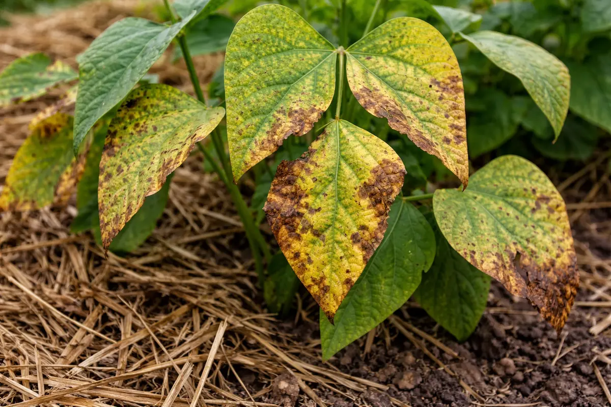 why are my bean plants with visible browning or spots on leaves