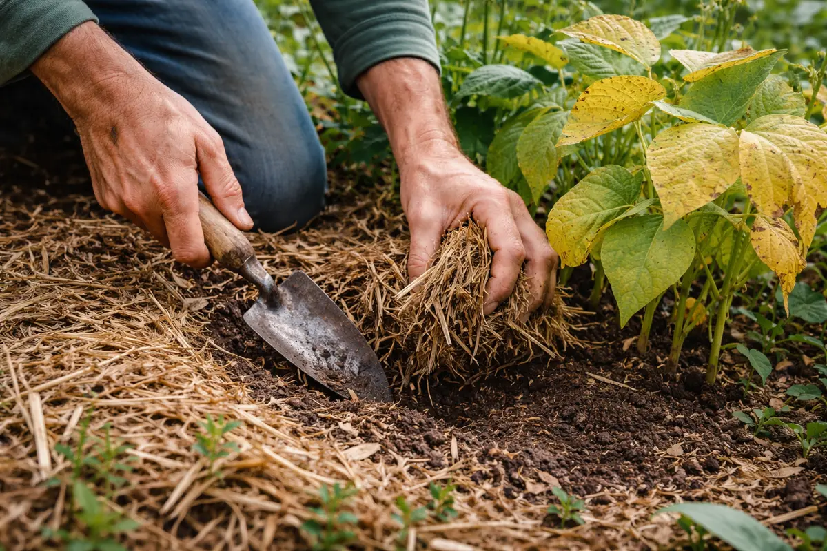why are my bean plants yellowing remove excess mulch from bean plants