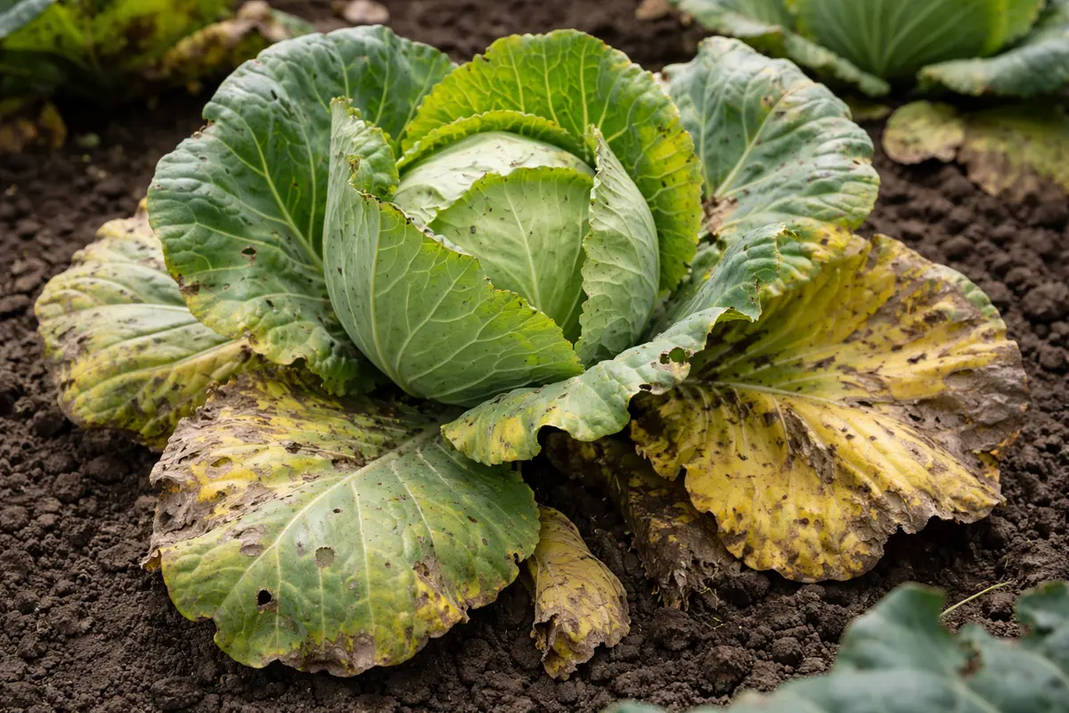 why are my cabbage leaves with visible browning or spots on leaves