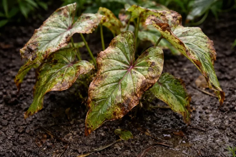 why are my caladium leaves with visible browning or spots on leaves