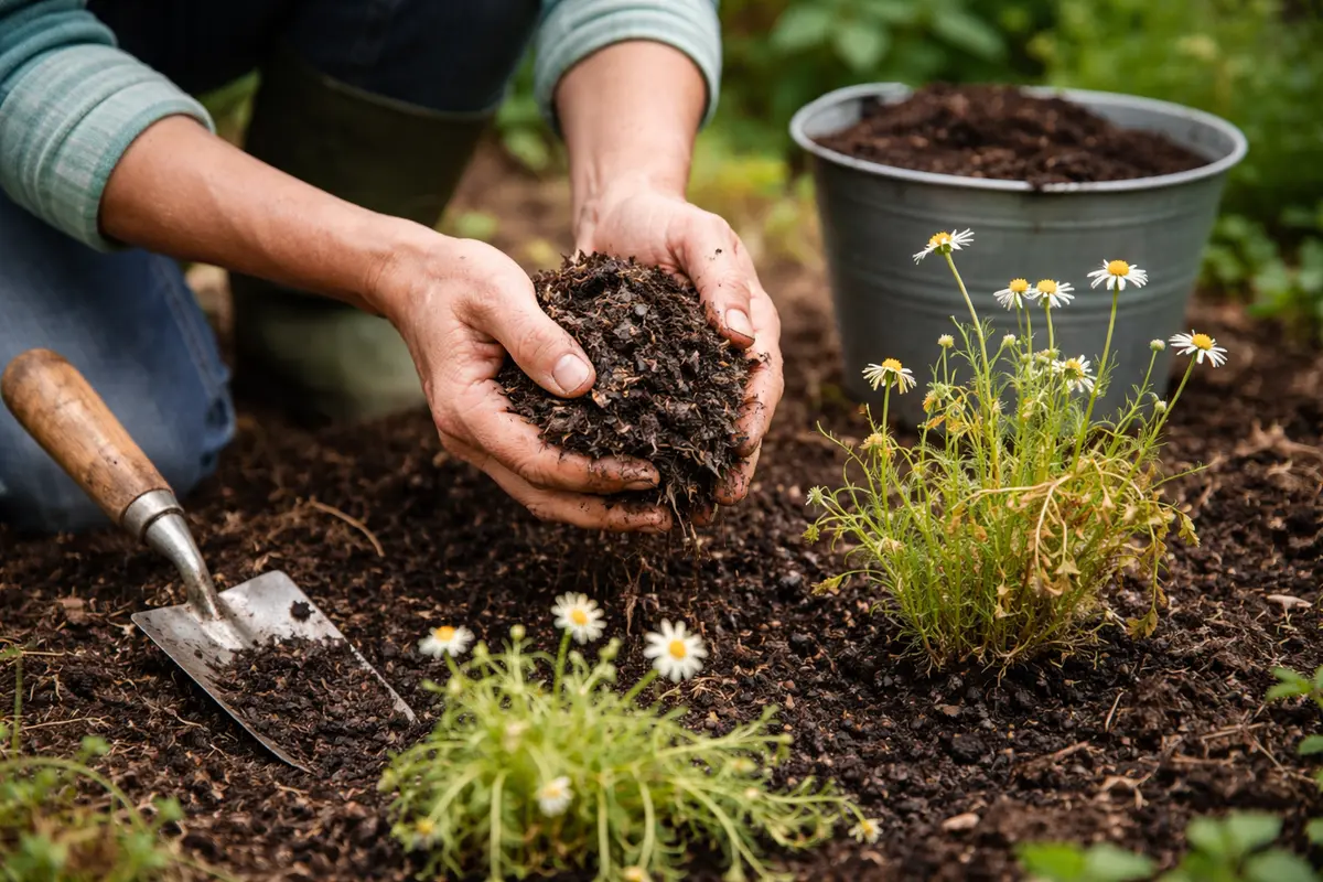 why are my chamomile plants dying apply compost to revive chamomile plants