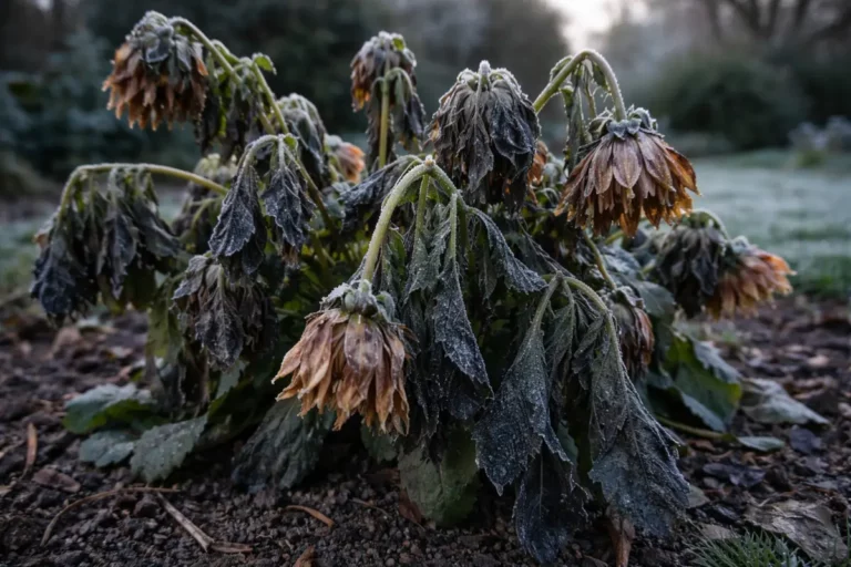 why are my dahlias drooping after with cold-damaged leaves in the garden