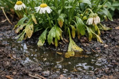 why are my daisies wilting after with wet soil around the base