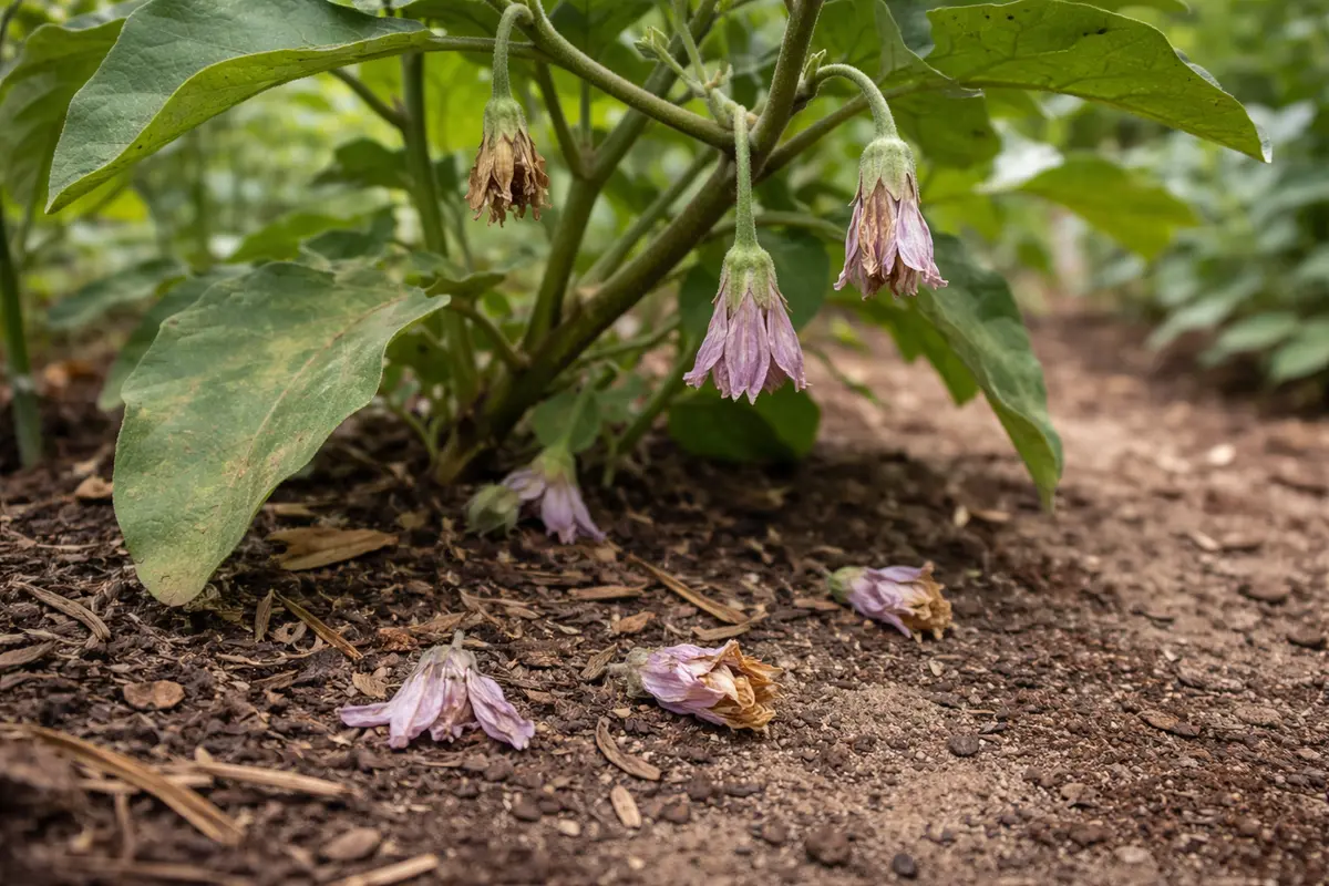 why are my eggplants not setting with dropped blossoms around the stems
