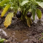 why are my eggplants stunted after with wet soil around the base