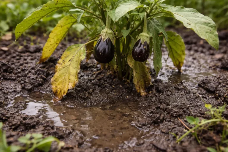 why are my eggplants stunted after with wet soil around the base