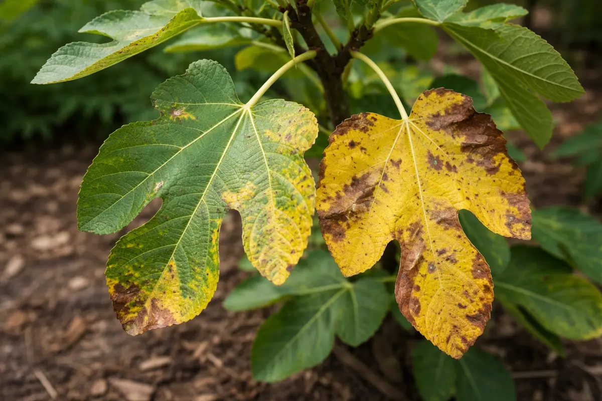 why are my fig tree with visible browning or spots on leaves