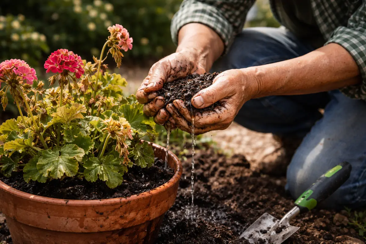 why are my geraniums wilting after heavy check geranium soil drainage immediately