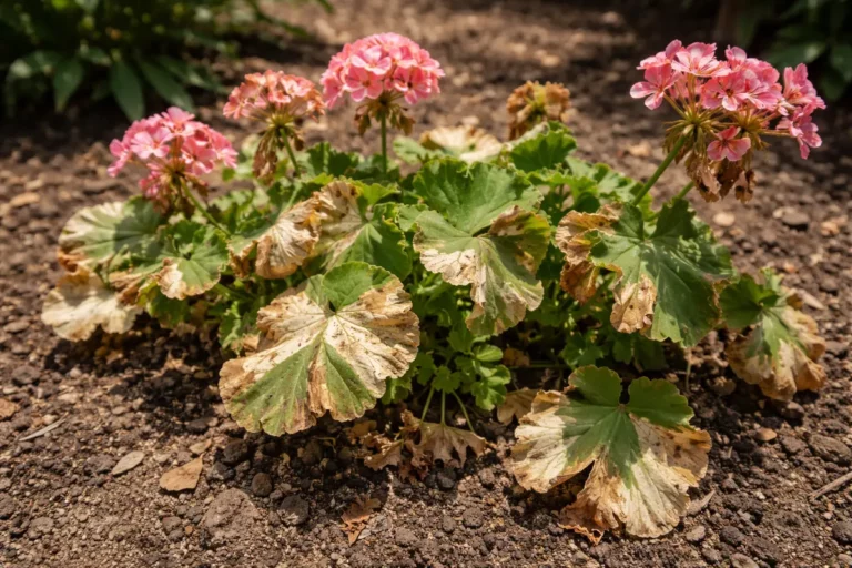 why are my geraniums wilting with scorched leaf edges in harsh sun