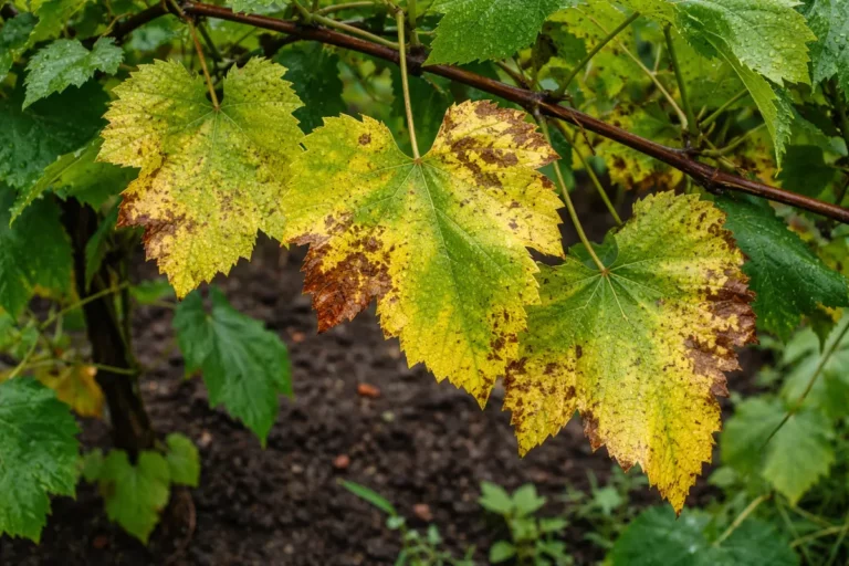 why are my grapevines leaves with visible browning or spots on leaves