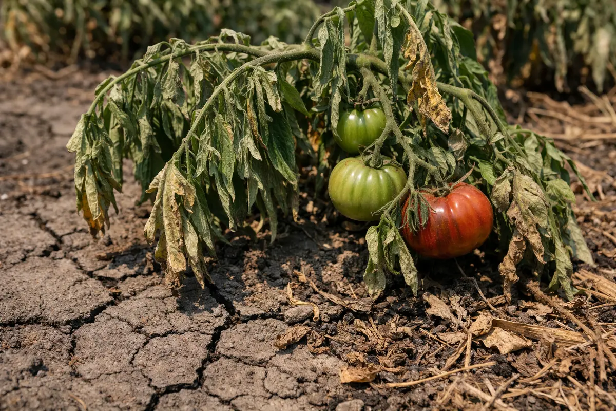 why are my heirloom tomato showing stress from sun and dry soil