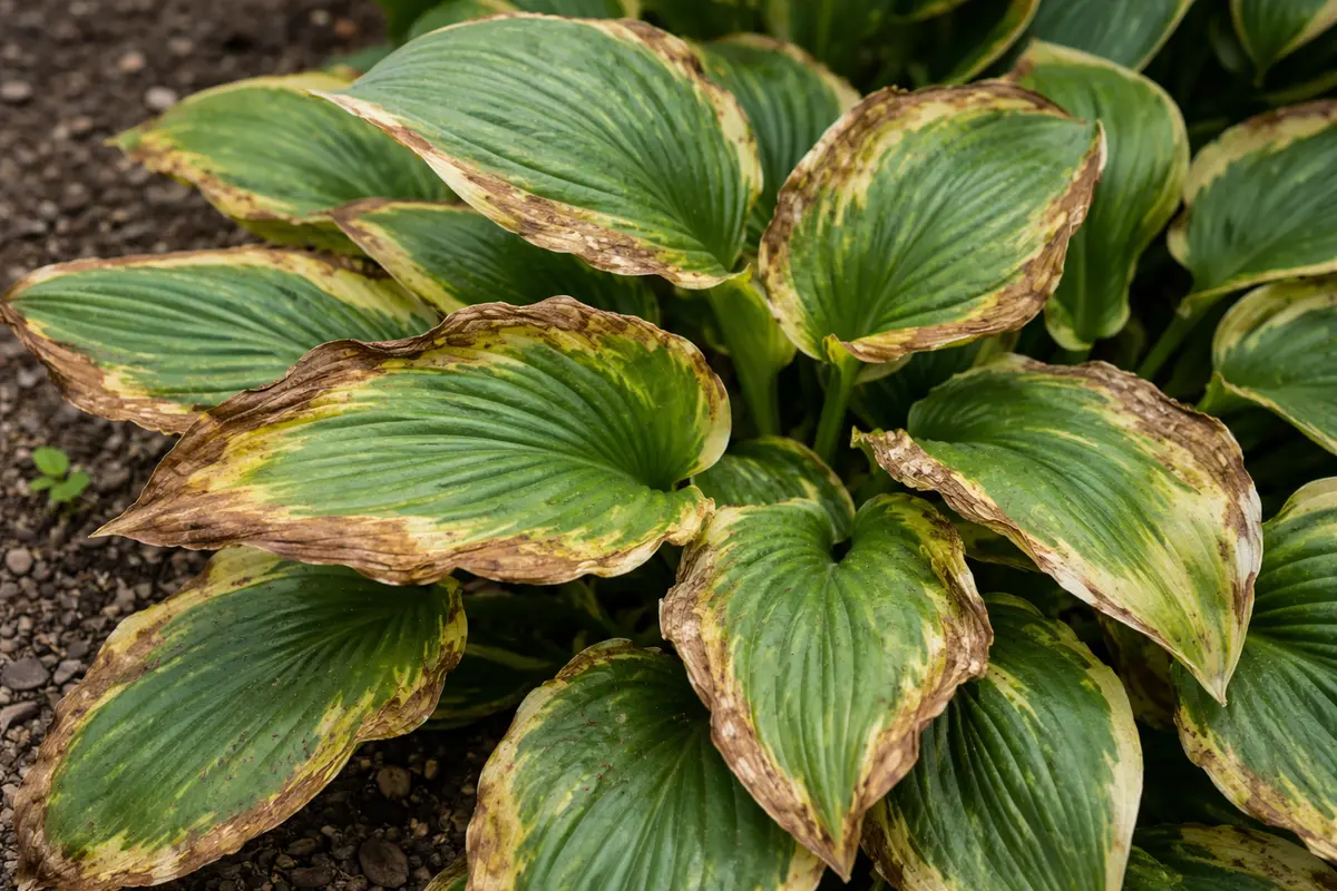 why are my hostas developing with visible browning or spots on leaves