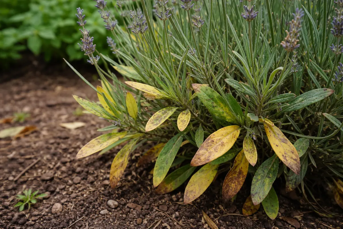 why are my lavender leaves with visible browning or spots on leaves