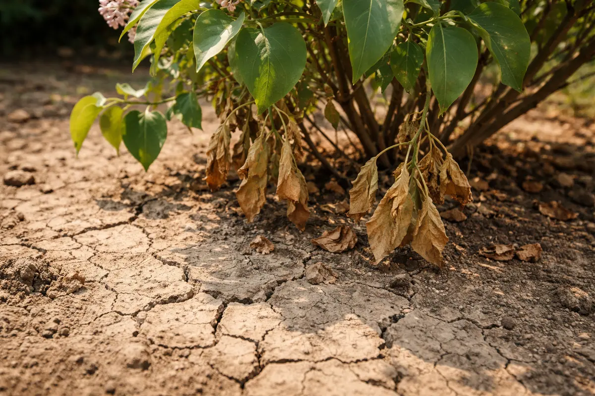 why are my lilac leaves with cracked dry soil around the plant
