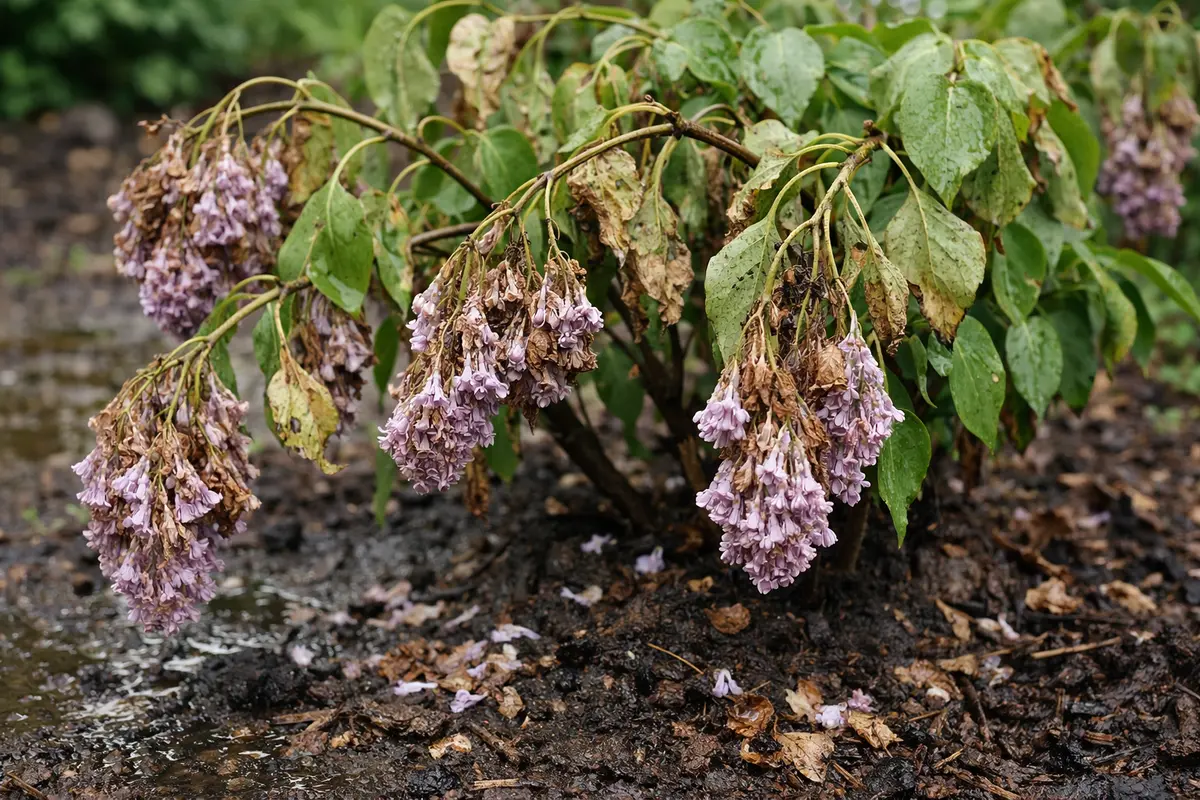 why are my lilacs wilting after wilting visibly in real garden soil