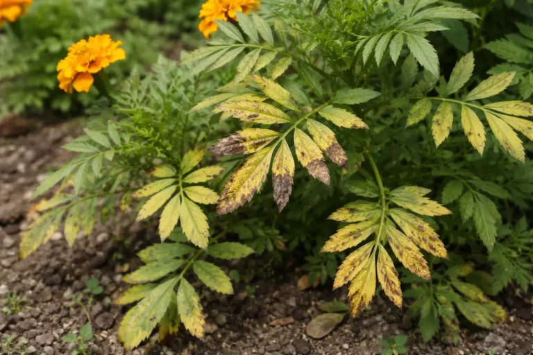 why are my marigold leaves with visible browning or spots on leaves