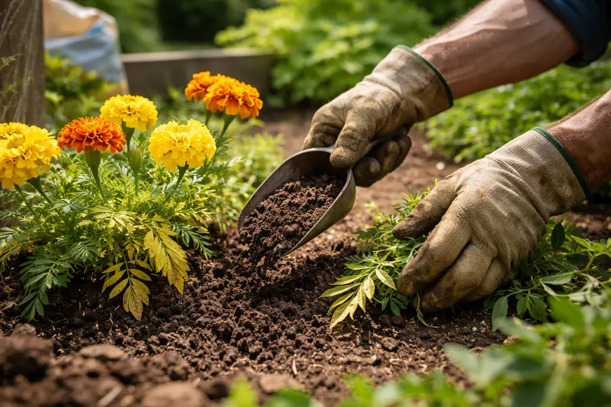 why are my marigold leaves turning keep soil nutrient-rich during hot weather