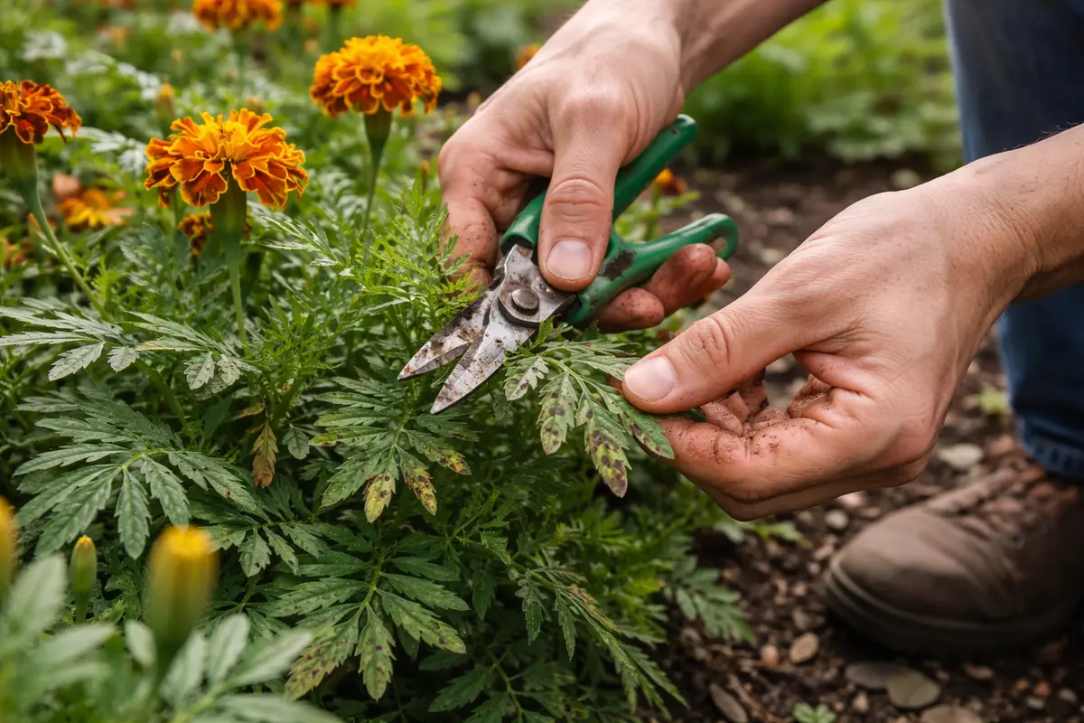 why are my marigolds developing brown trim brown spots from marigold leaves