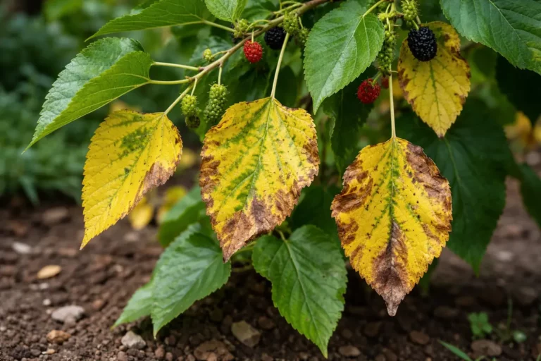 why are my mulberry leaves with visible browning or spots on leaves