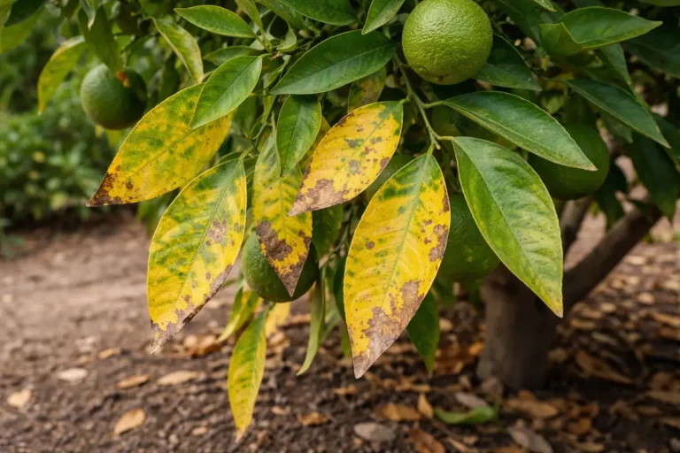why are my orange tree with visible browning or spots on leaves