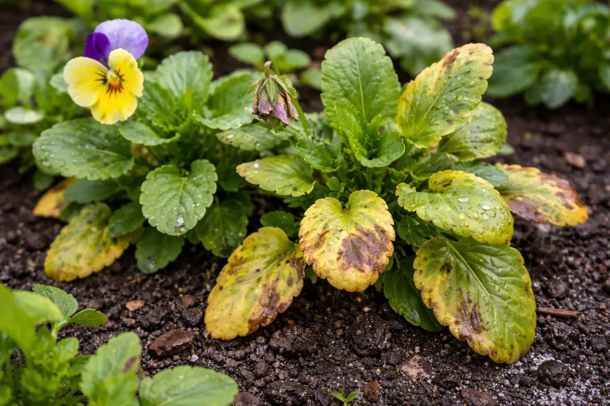 why are my pansy leaves with visible browning or spots on leaves