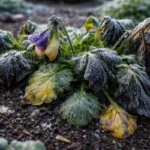 why are my pansy leaves turning with cold-damaged leaves in the garden