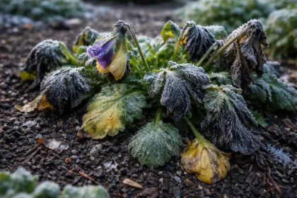 why are my pansy leaves turning with cold-damaged leaves in the garden