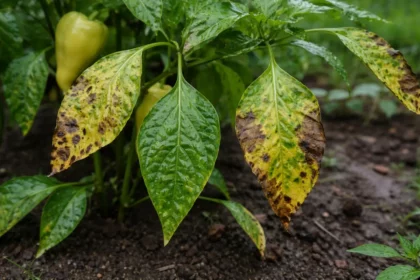 why are my peppers turning with visible browning or spots on leaves