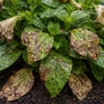 why are my petunias turning with visible browning or spots on leaves