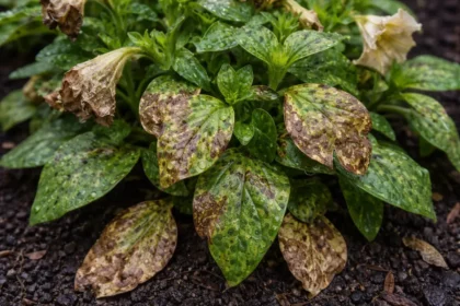 why are my petunias turning with visible browning or spots on leaves