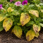 why are my petunias turning with visible browning or spots on leaves