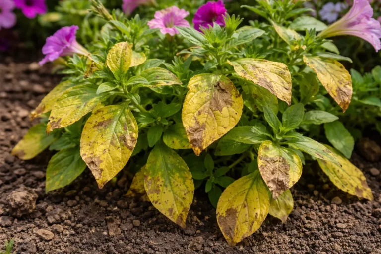 why are my petunias turning with visible browning or spots on leaves