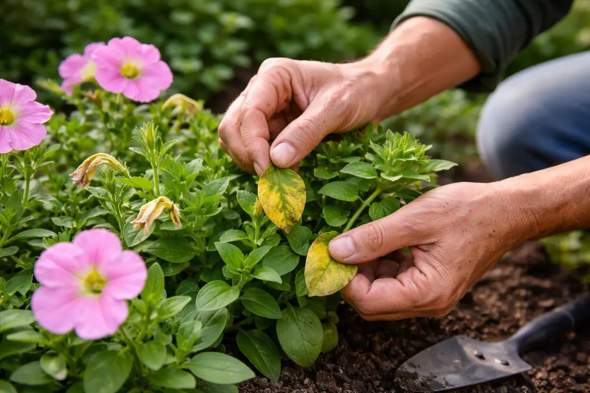 why are my petunias turning yellow inspect petunia leaves for yellowing signs