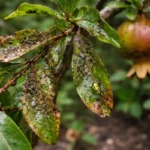 why are my pomegranate leaves turning with pest damage visible on leaves
