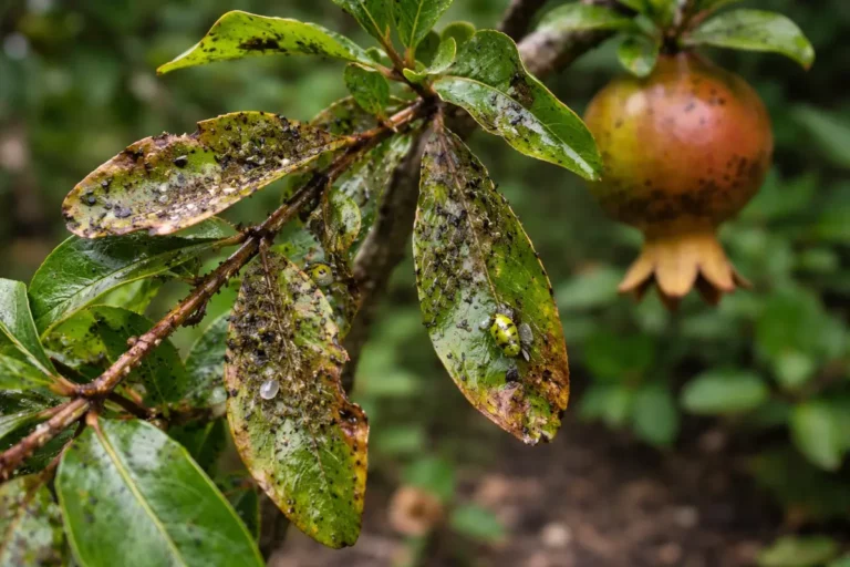 why are my pomegranate leaves turning with pest damage visible on leaves