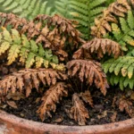 why are my potted ferns with visible browning or spots on leaves