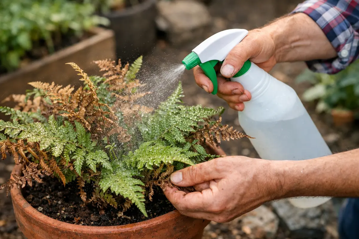 why are my potted ferns turning mist leaves to revitalize browned ferns