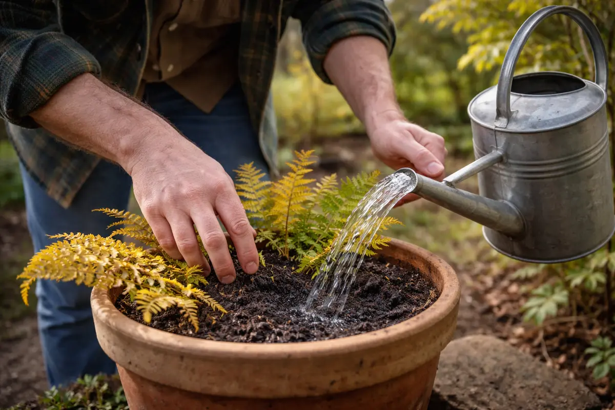 why are my potted ferns turning yellow adjust watering habits during winter
