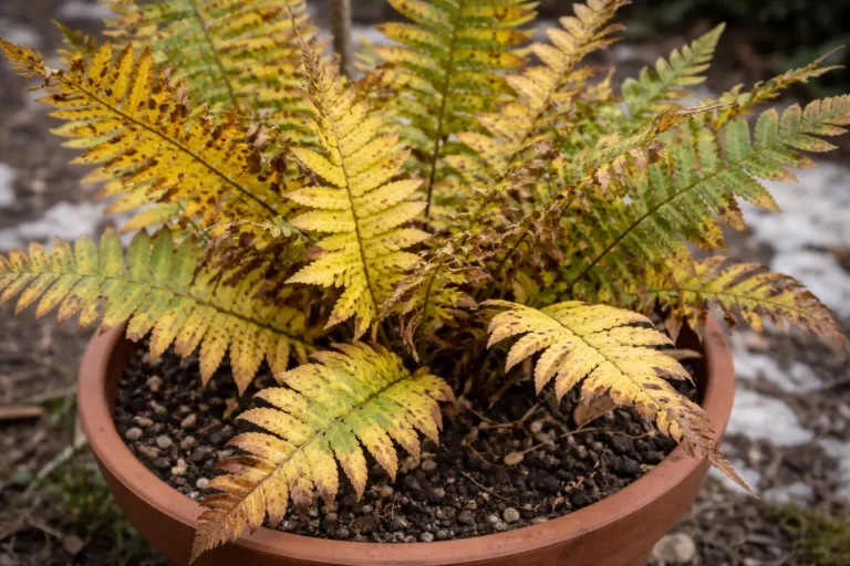 why are my potted ferns with visible browning or spots on leaves