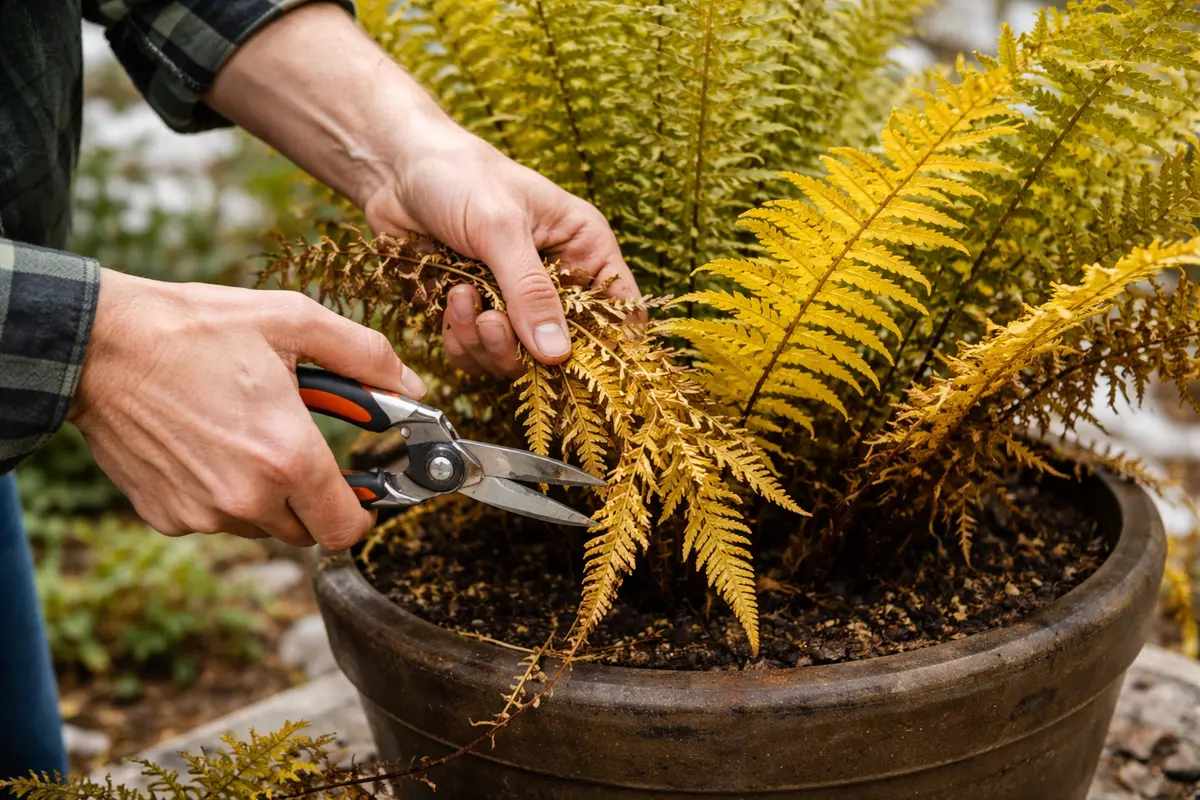 why are my potted ferns turning yellow trim yellowed fern leaves immediately