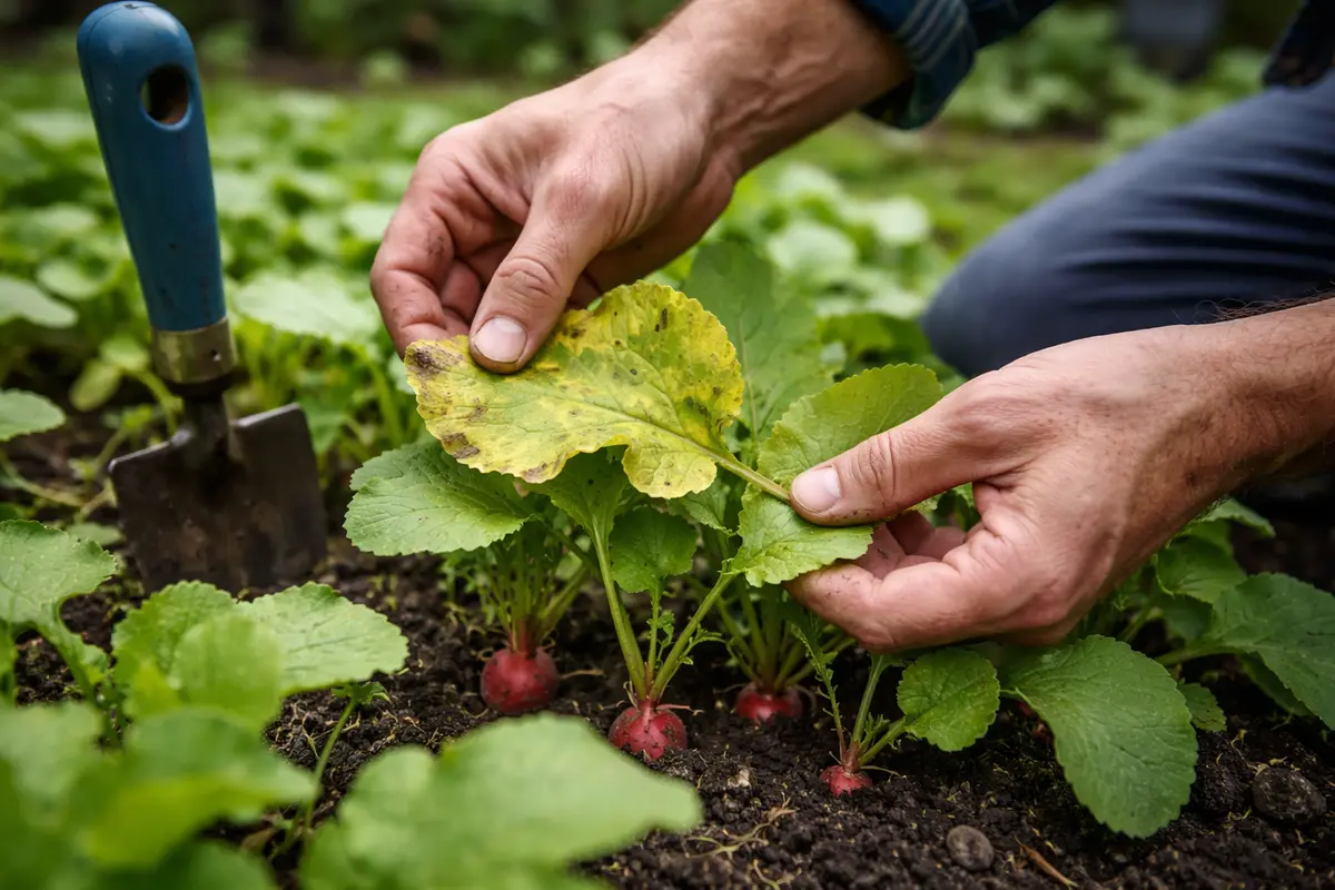 why are my radish leaves turning inspect radish leaves for yellowing symptoms