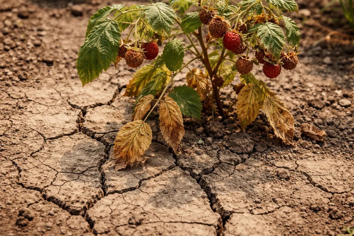 why are my raspberry fruits with cracked dry soil around the plant