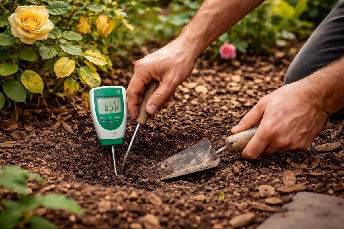 why are my rose bushes turning test soil ph for nutrient issues