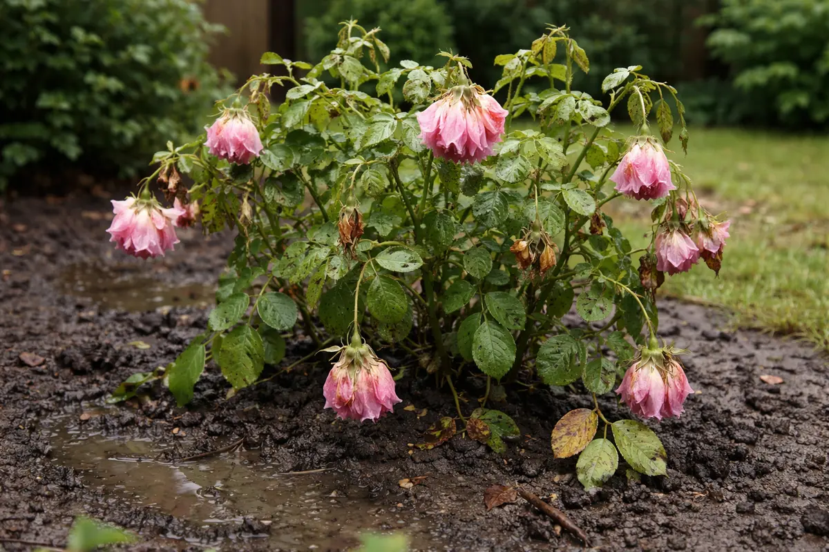 why are my rose bushes wilting wilting visibly in real garden soil