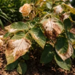 why are my roses turning with scorched leaf edges in harsh sun